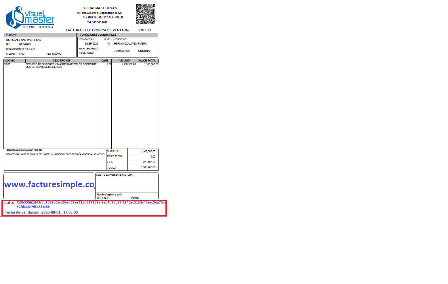 Ejemplo de factura electrónica